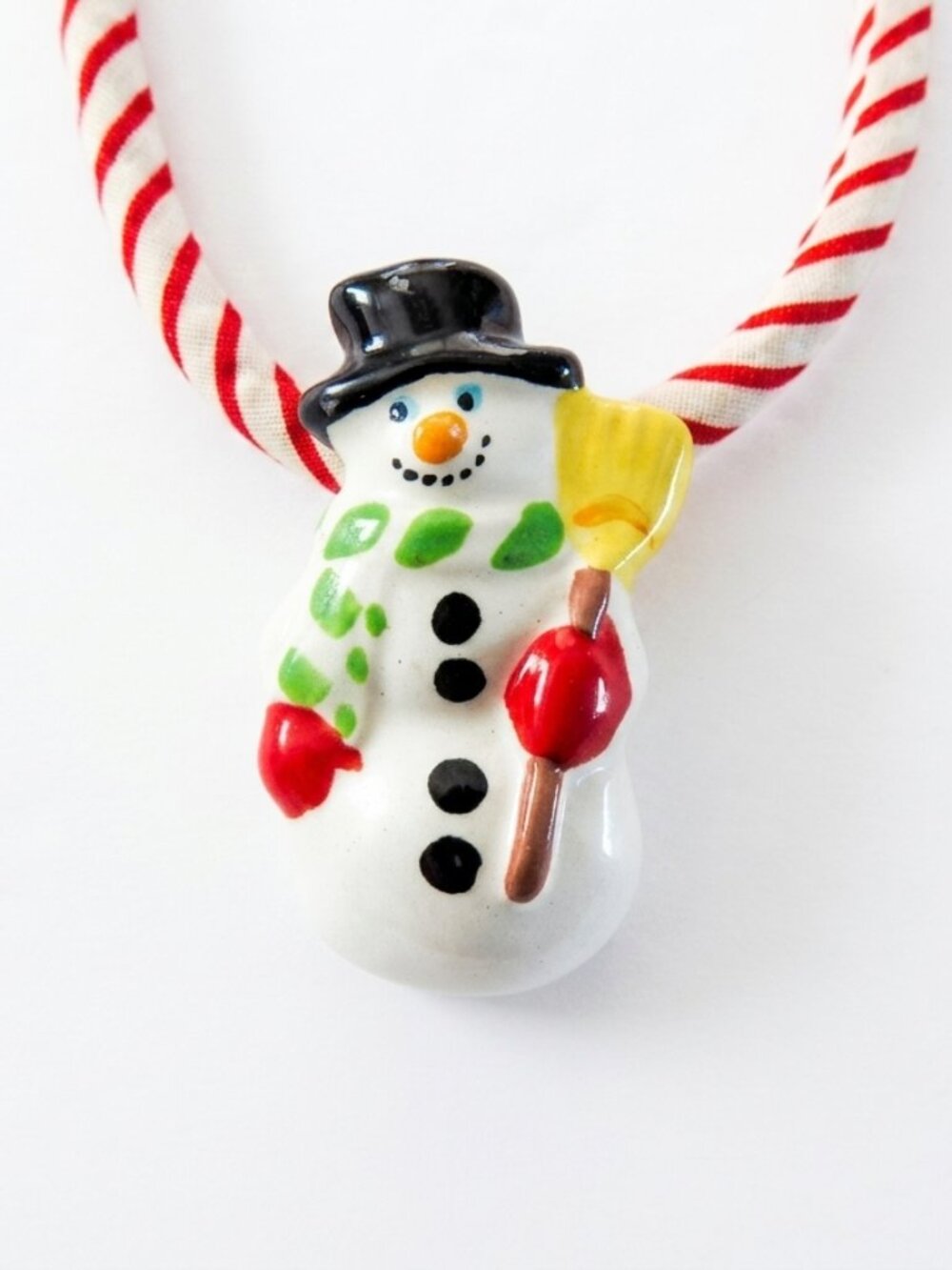 Vtg 1980s Flying Colors Hand-Painted Ceramic Snowman Necklace Rare
